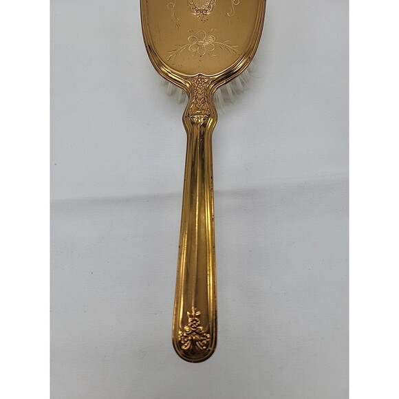 Vintage Gold Vanity Hairbrush Floral Design 10" With Removable Brush - Picture 2 of 7